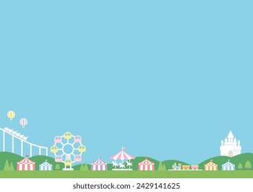 Fondo de ilustración vectorial de parque de atracciones. Diseño de estilo plano con espacio para texto.