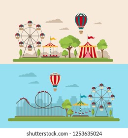 Amusement park vector illustration cartoon flat