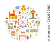 Amusement park vector illustrations. Cute amusement park clipart on white background