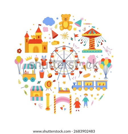 Amusement park vector illustrations. Cute amusement park clipart on white background