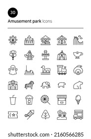 Amusement park vector line icons set.