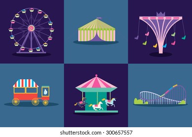 Amusement park vector set. 