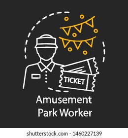 Amusement Park Worker Chalk Icon. Summer Part-time Job. Temporary  Employment. Entry-level Job. Ticket Checker. Theme Park Staff, Personnel. Isolated Vector Chalkboard Illustration