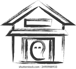 Amusement park-related brush-drawn single illustration haunted house