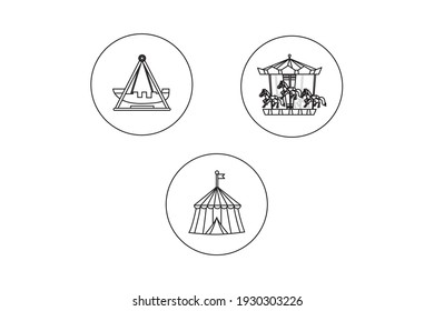 Amusement Parks Circus Tent Outline Icon Bundle