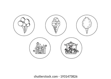 Amusement Parks Cotton Candy Outline Icon Bundle