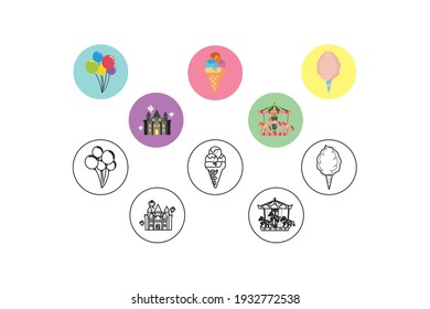 Amusement Parks Ghost House Fill Outline Icon Bundle