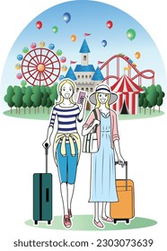 Amusement parks and theme parks with other women