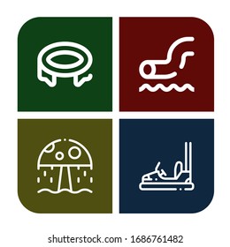 amusement simple icons set. Contains such icons as Trampoline, Waterpark, Water park, Bumper car, can be used for web, mobile and logo
