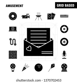 Amusement  Solid Glyph Icons Set For Infographics, Mobile UX/UI Kit And Print Design. Include: Heart Balloon, Balloon, Heart, Love, Balloons, Decoration, Celebrations, Eps 10 - Vector