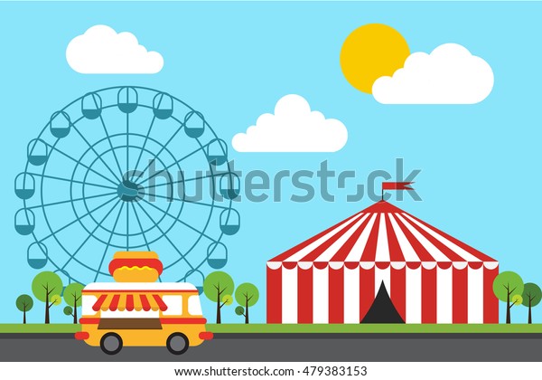 Amusement theme park background flat design,\
vector illustration