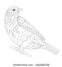amusing bird sitting on branch for your coloring page