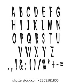 Amusing black alphabet set. Vector decorative typography. Decorative typeset style. Latin script for headers. Trendy letters and numbers for graphic posters, banners, invitations texts