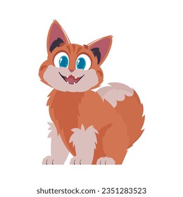 Amusing blissful ruddy cat. Grinning cat. Cartoon style, Vector Illustration