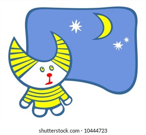 Amusing capricorn on a background of the evening sky with the moon and stars.