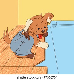 Amusing cartoon the dog  laying laminate flooring