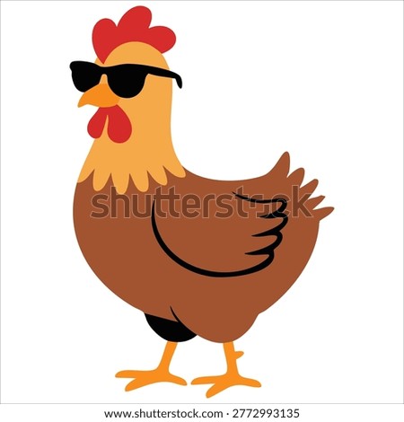 Amusing Chicken Character with Glasses and Walking Stick Isolated Vector Illustration on White Background