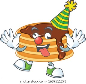 Amusing Clown chocolate cream pancake cartoon in a character mascot style. 