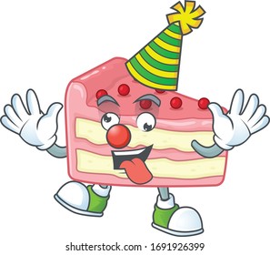 Amusing Clown strawberry slice cake cartoon character mascot style