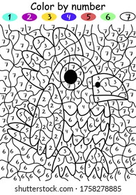 Amusing color by number game. Pirate parrot coloring printable worksheet children stock vector illustration. Kindergarten visual puzzle for coloring. Jungle funny bird learning numbers and drawing. 