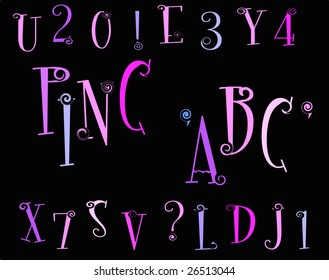 Amusing creative font in shades of the pink. It is possible to make any word of these letters.