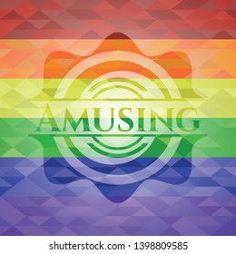Amusing emblem on mosaic background with the colors of the LGBT flag