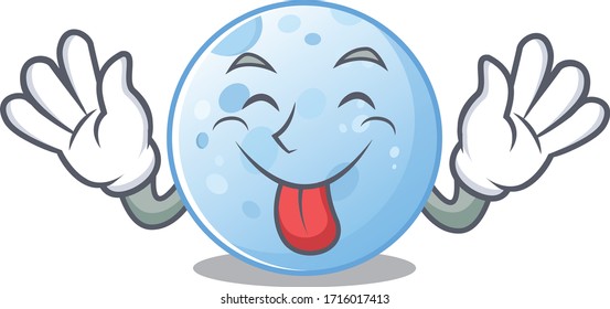 An amusing face blue moon cartoon design with tongue out