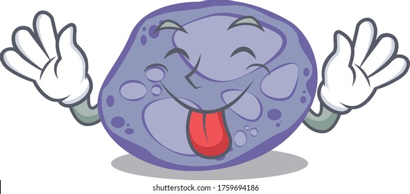 An amusing face blue planctomycetes cartoon design with tongue out