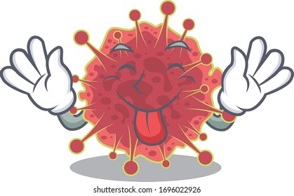 An amusing face coronaviridae cartoon design with tongue out