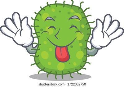 An amusing face escherichia cartoon design with tongue out