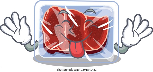 An amusing face frozen beef cartoon design with tongue out