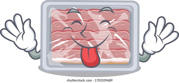 An amusing face frozen smoked bacon cartoon design with tongue out