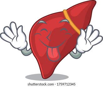 An amusing face healthy human liver cartoon design with tongue out