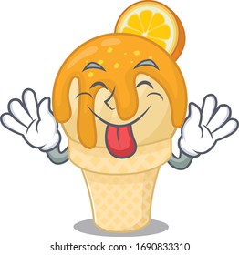 An amusing face orange ice cream cartoon design with tongue out