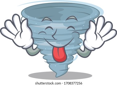 An amusing face tornado cartoon design with tongue out