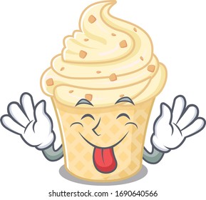 An amusing face vanilla ice cream cartoon design with tongue out