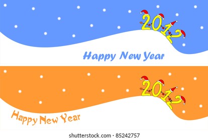 Amusing figures 2012 in New Year's red caps
