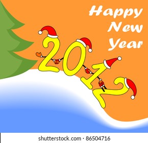 Amusing figures 2012 in New Year's red caps