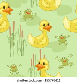 Amusing frog and  funny duck