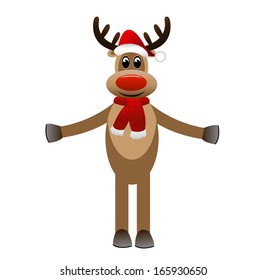 amusing funny deer in a new-year cap on a white background,  vector  illustration