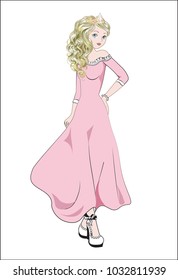 The amusing girl, in a evening dress, with gold wavy hair and cropwn