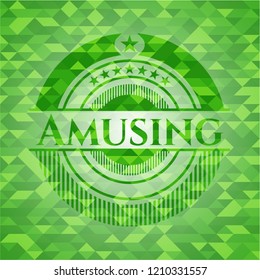 Amusing green emblem with mosaic background