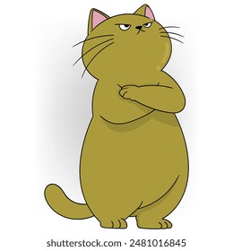 An amusing illustration of a cartoon cat with a stubborn expression and crossed arms.