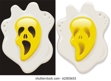 The amusing image of fried eggs with a cheerful ghost