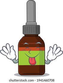 amusing liquid bottle cartoon picture style with tongue out face. Vector illustration