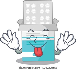 amusing medical medicine bottle cartoon picture style with tongue out face. Vector illustration