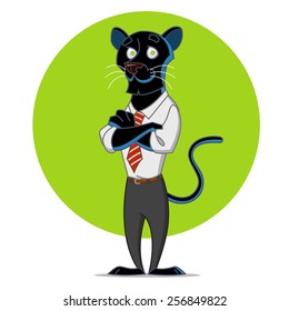 amusing panther in a tie. Vector illustration
