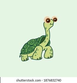 Amusing sea turtle isolated on bright background. Adorable underwater animal, sea world creature. Exotic fauna of tropical ocean. Flat cartoon colorful vector illustration.