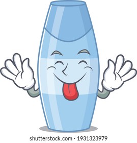 amusing shampoo cartoon picture style with tongue out face. Vector illustration