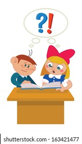 amusing situations from life of school students. Isolated vector on a white background